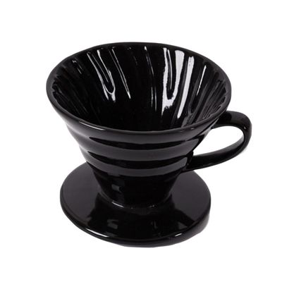 Veemoon 1pc Ceramic Cone-shaped Coffee Filter Cup for People Handmade Dripper Fine Mouth Design and for Brewing Glossy Black