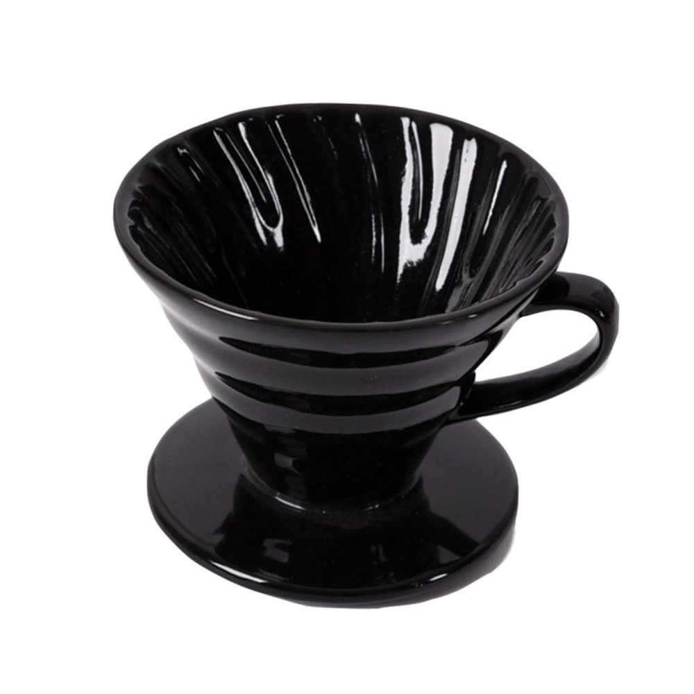 Veemoon 1pc Ceramic Cone-shaped Coffee Filter Cup for People Handmade Dripper Fine Mouth Design and for Brewing Glossy Black
