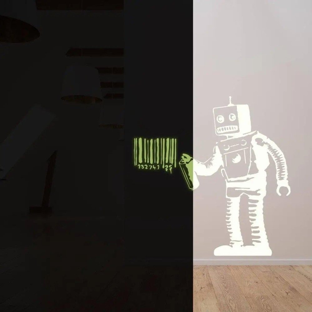 Luminescent Barcode Robot Glow In The Dark Wall Decal 132 x 134