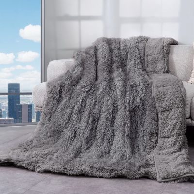 Cottonblue Adults Weighted Blanket 17lbs 60x80 inches, Faux Fur Sherpa Weighted Blanket for Sofa Couch, Plush Cozy Bed Blanket with Ceramic Beads for Calm and Relax, Grey