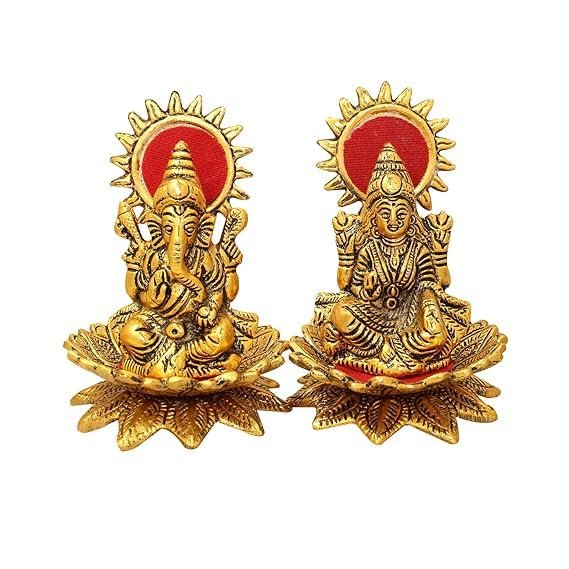 Laxmi Ganesh Statue Indian Lord Ganesha Laxmi Murti for Puja Home Temple Mandir Decorations Pooja Gift/Ganpati Lakshmi Sculptures Showpiece Indian Traditional Festival Decorations(Size:-4"X3")