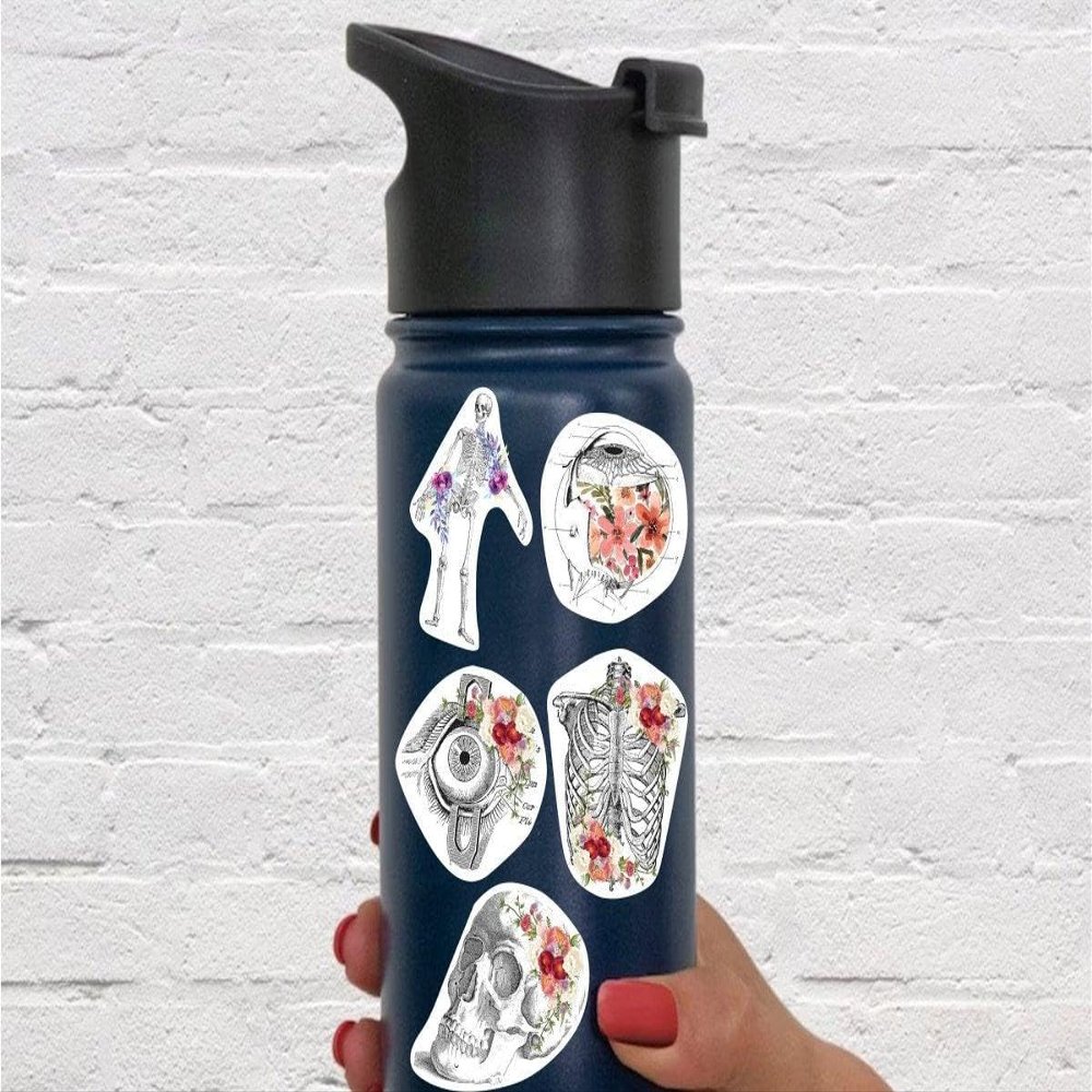 Anatomy Laptop Stickers: Versatile Tumbler & Water Bottle Decals with Anatomical Design With Flowers / Transparent