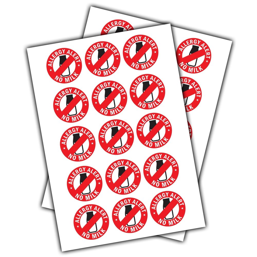 Allergy Alert Milk Stickers - Safety Decals for Food Sensitivity No Soy / 48