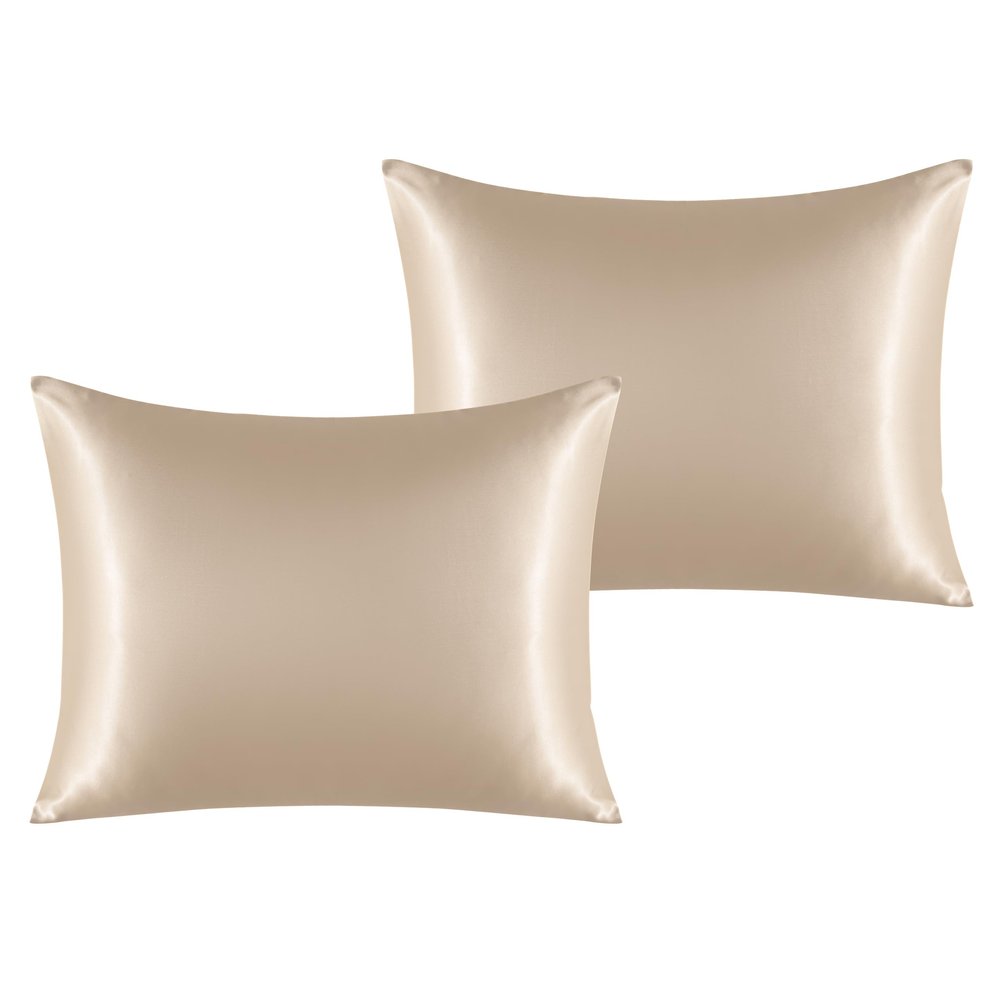 NTBAY 2 Pack Satin Standard Pillowcases for Hair and Skin, Luxurious and Silky Pillow Cases with Envelope Closure, 20x26 Inches, Taupe