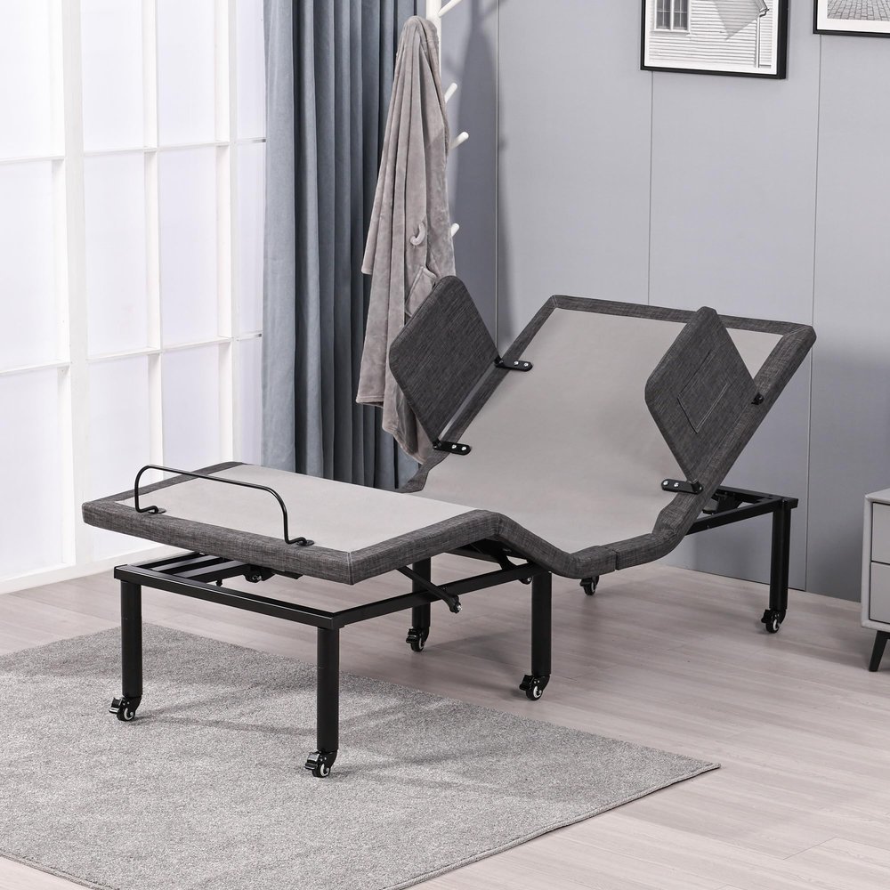 ESHINE Adjustable Bed Frame with Bed Rail, Nursing Bed Base, No Mattress