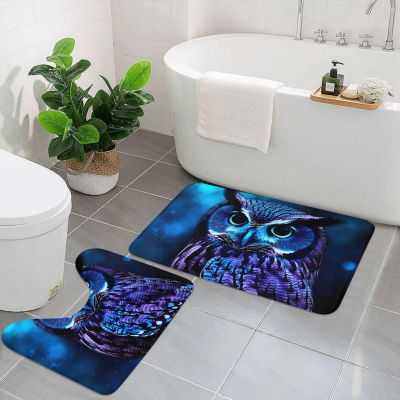 HCBPWVQA Blue Owl Bathroom Rugs Set 2 Piece Soft Absorbent Microfiber Bath Rug and U-Shaped Toilet Rug Non Slip Bath Mats for Bathroom Floor Mats, Black