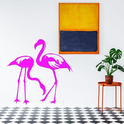 Flamingo Decal Pink Sticker - Tropical Art Cute Wall Decor Vinyl Stickers 16 x 16