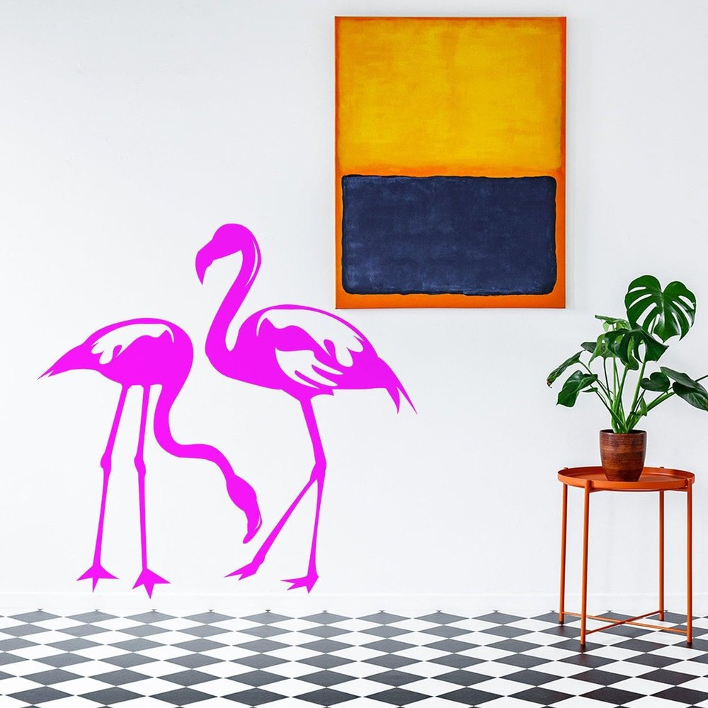 Flamingo Decal Pink Sticker - Tropical Art Cute Wall Decor Vinyl Stickers 16 x 16