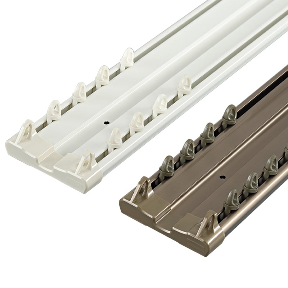 NOIRDA Curtain Double Track, Ceiling Curtain Track, Curtain Track with Nano Silent Pulleys for Office Home Bay Window Room Divider(Color:White,Size:120cm)