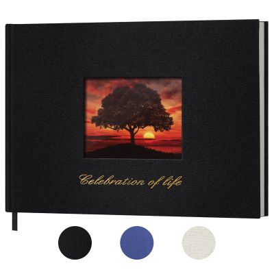 SUNEE Funeral Guest Book for Memorial & Funeral Services in Loving Memory Funeral Book, Celebration of Life Guest Book with 100 Lined Pages, Table Sign, Ribbon Bookmark and Linen Hardcover, Black