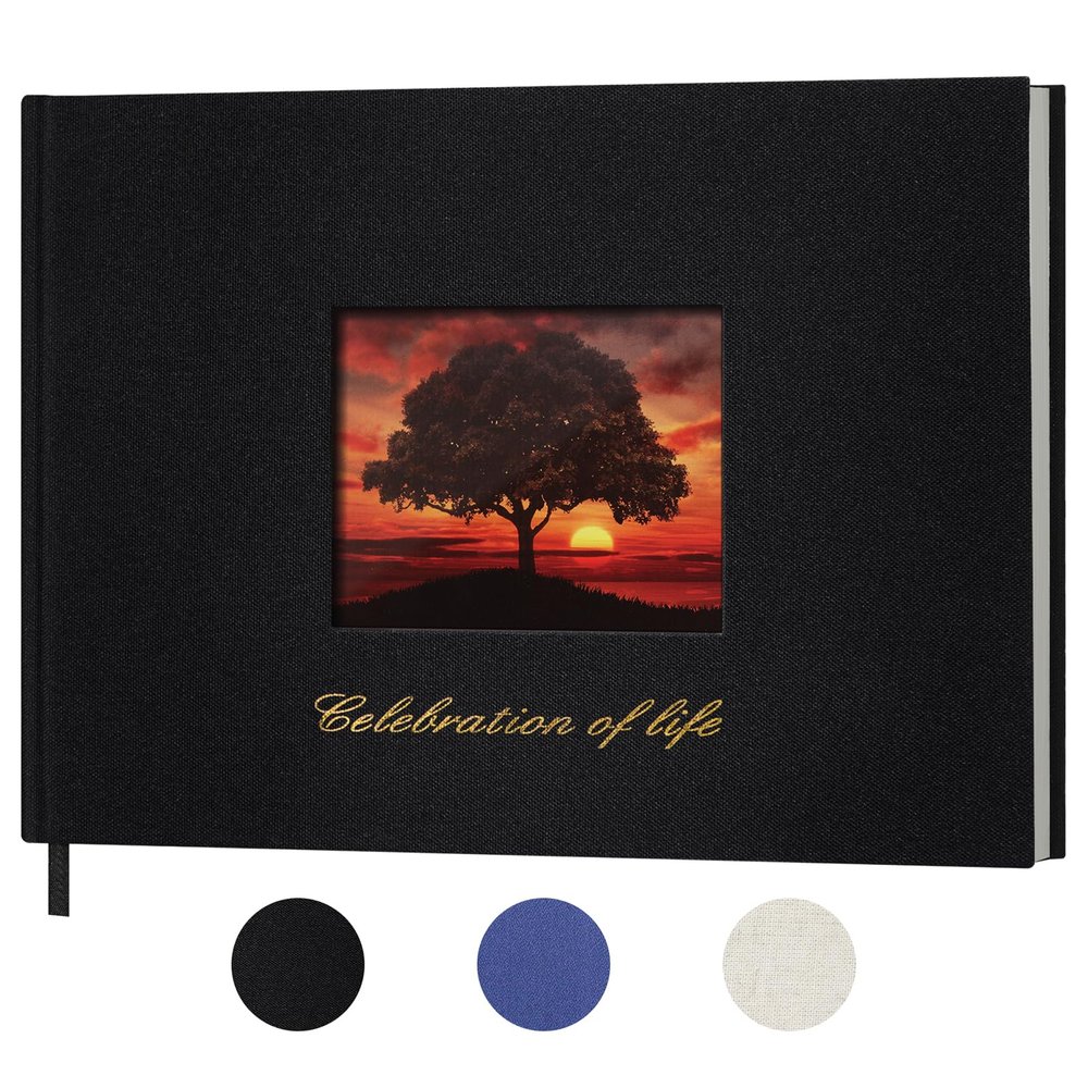 SUNEE Funeral Guest Book for Memorial & Funeral Services in Loving Memory Funeral Book, Celebration of Life Guest Book with 100 Lined Pages, Table Sign, Ribbon Bookmark and Linen Hardcover, Black