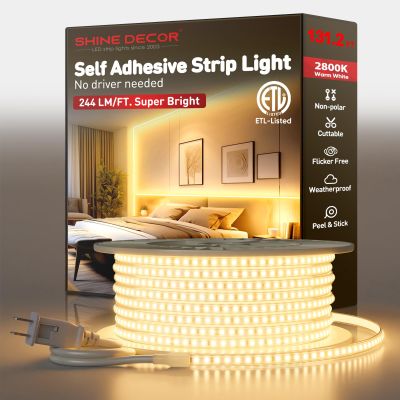 Shine Decor LED Strip Light Super Bright 32000LM, Plug&Play 120V Driverless Easy Wiring, Flicker Free Weatherproof for Outdoor Indoor, Min. 3.9 Cuttable Stickable, 2800K Warm White 131FT ETL Listed