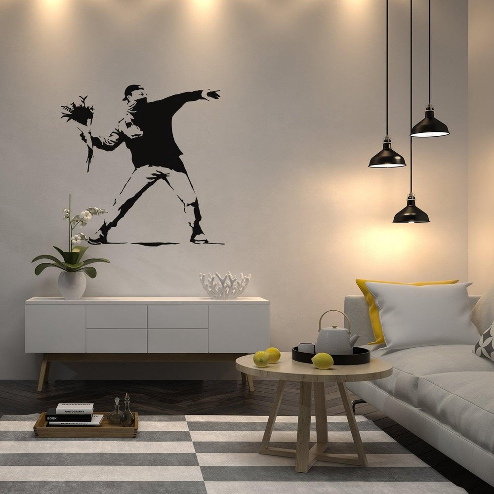 Banksy Flower Throw Me Wall Sticker - Petal Vinyl Thrower Favor Chucker Decal 165 x 165