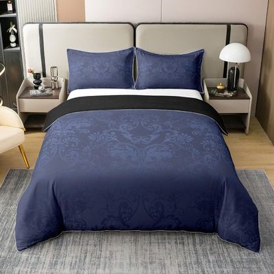 100% Organic Cotton Gothic Bohemian Comforter Cover For Adults Men,Jacquard Damask Duvet Cover Twin Size,Motifs Antique Design Bedding Set,Vintage Victorian Style Bedspread Cover,Bedroom Decor