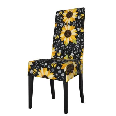 YQxwJL Sunflower Bee Prints Chair Covers for Dining Room Stretch Chair Cover Decor Chair Slipcovers for Home Party