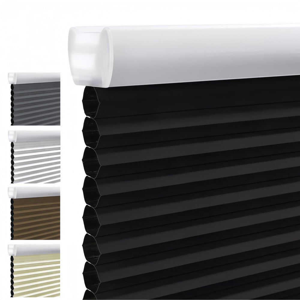 SENXIEN Custom Size Blackout Cellular Shades Cordless Honeycomb Shades for Windows Pull Down Honeycomb Blinds for Windows Bedroom Office Living Room.Black,67" W x 70" H