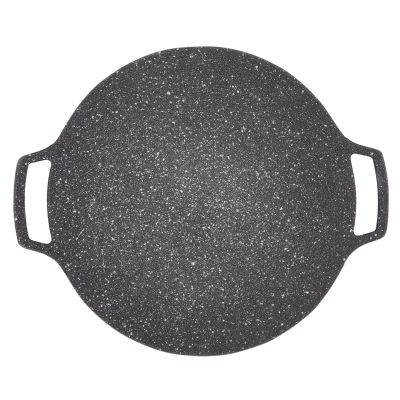 Non Stick Korean BBQ Plate Aluminum Alloy Teppanyaki Frying Pan Heavy Duty Round Barbecue Grill for Camping and Outdoors, Thermal Insulation and Heat Conduction (Gas Type 36cm)