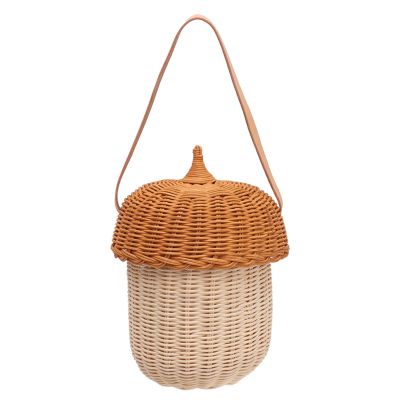 Rattan Storage Basket, Hand Woven Decorative Acorn Shaped Basket Bag Photography Props Decorative Basket for Boys Girls (Large Handbag)