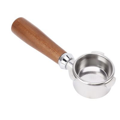 Coffee Bottomless Portafilter, 51mm 54mm 3 Ears Coffee Bottomless Naked Portafilter Removable Stainless Steel Coffee Replacement Parts with Filter Basket, Walnut Handle (51mm)