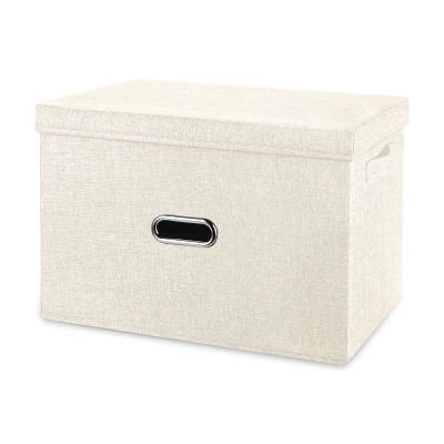 Valease Large Linen Fabric Foldable Storage Bins with Removable Lid and Handles, Washable Storage Box Organizer Containers Baskets Cube with Cover for Bedroom,Office(Cream, Large)