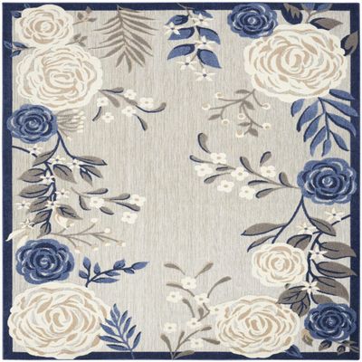HomeRoots 505624 8 x 11 ft. Floral Stain Resistant Non Skid Rectangle Area Rug Blue & Grey