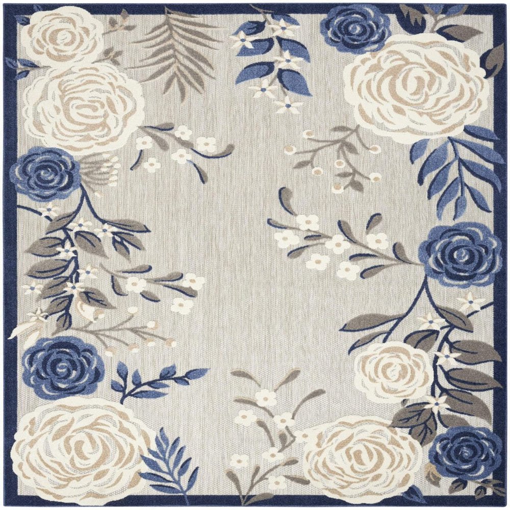 HomeRoots 505624 8 x 11 ft. Floral Stain Resistant Non Skid Rectangle Area Rug Blue & Grey