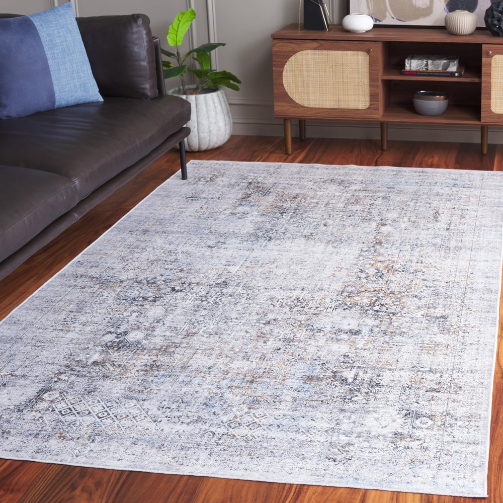 SAFAVIEH Washable Rug Arizona Collection - 6' x 9', Beige & Charcoal, Slip Resistant & Easy to Clean, Ideal for Living Room, Bedroom, Home Office, Dining Space (ARZ539B)