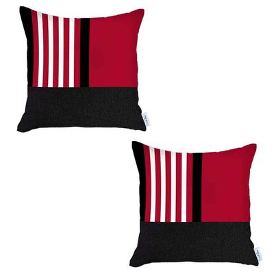 HomeRoots 471790 3.2 x 18 x 18 in. Red Striped Zippered Handmade Polyester Throw Pillow - Set of 2