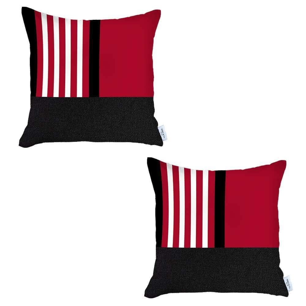 HomeRoots 471790 3.2 x 18 x 18 in. Red Striped Zippered Handmade Polyester Throw Pillow - Set of 2