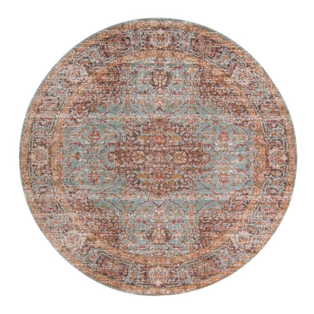HomeRoots 532132 7 x 9 ft. Sea Green Medallion Power Loom Rectangle Area Rug with Fringe