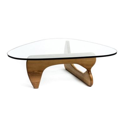 HomeRoots 520854 50 in. Walnut & Clear Glass Triangle Coffee Table