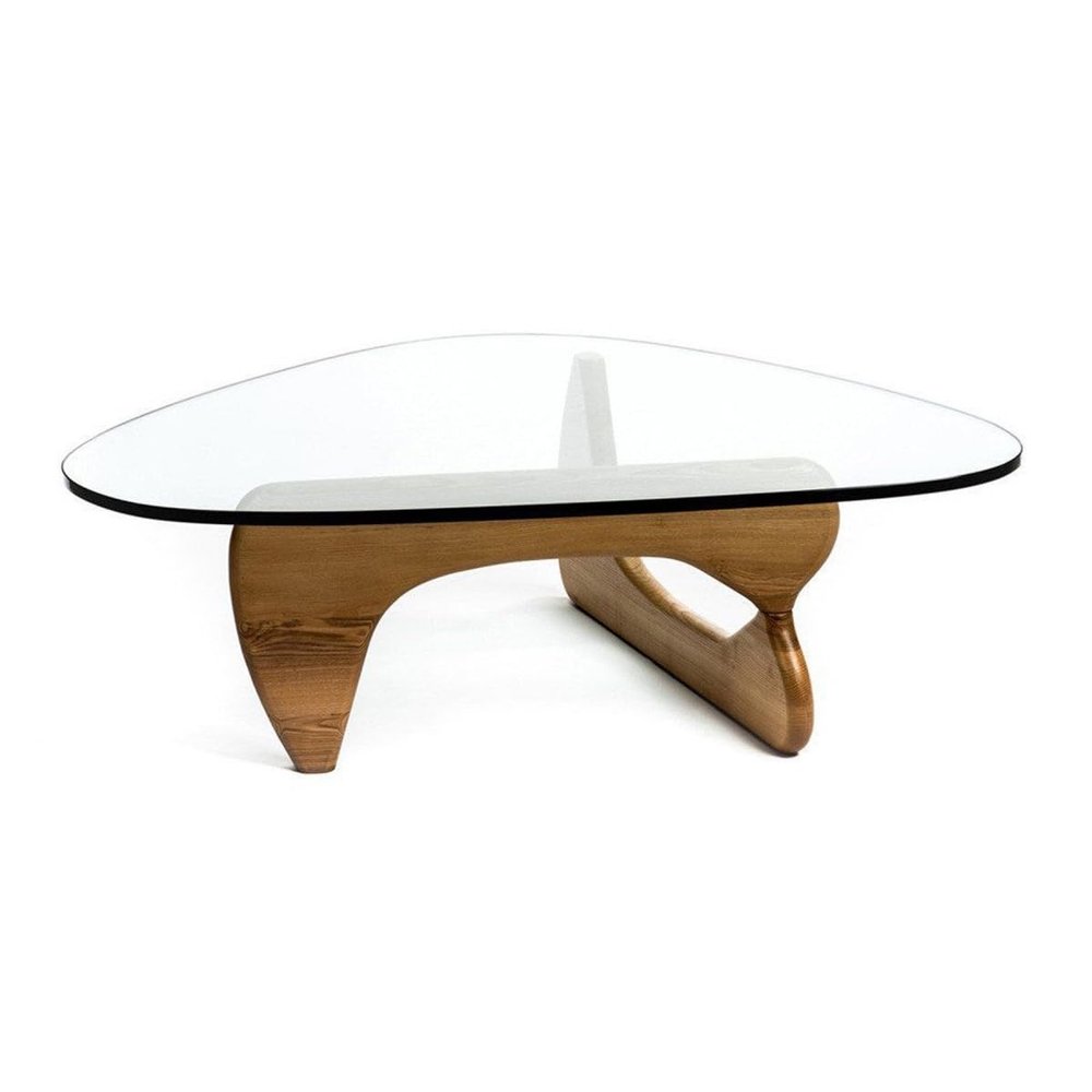 HomeRoots 520854 50 in. Walnut & Clear Glass Triangle Coffee Table