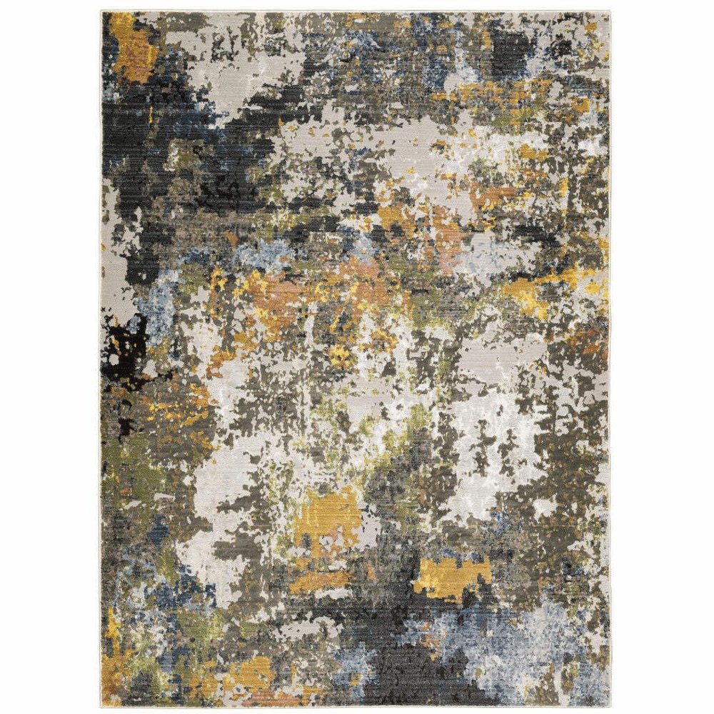 HomeRoots 508594 5 x 8 ft. Gray Gold Blue Orange Beige & Brown Abstract Power Loom Stain Resistant Rectangle Area Rug