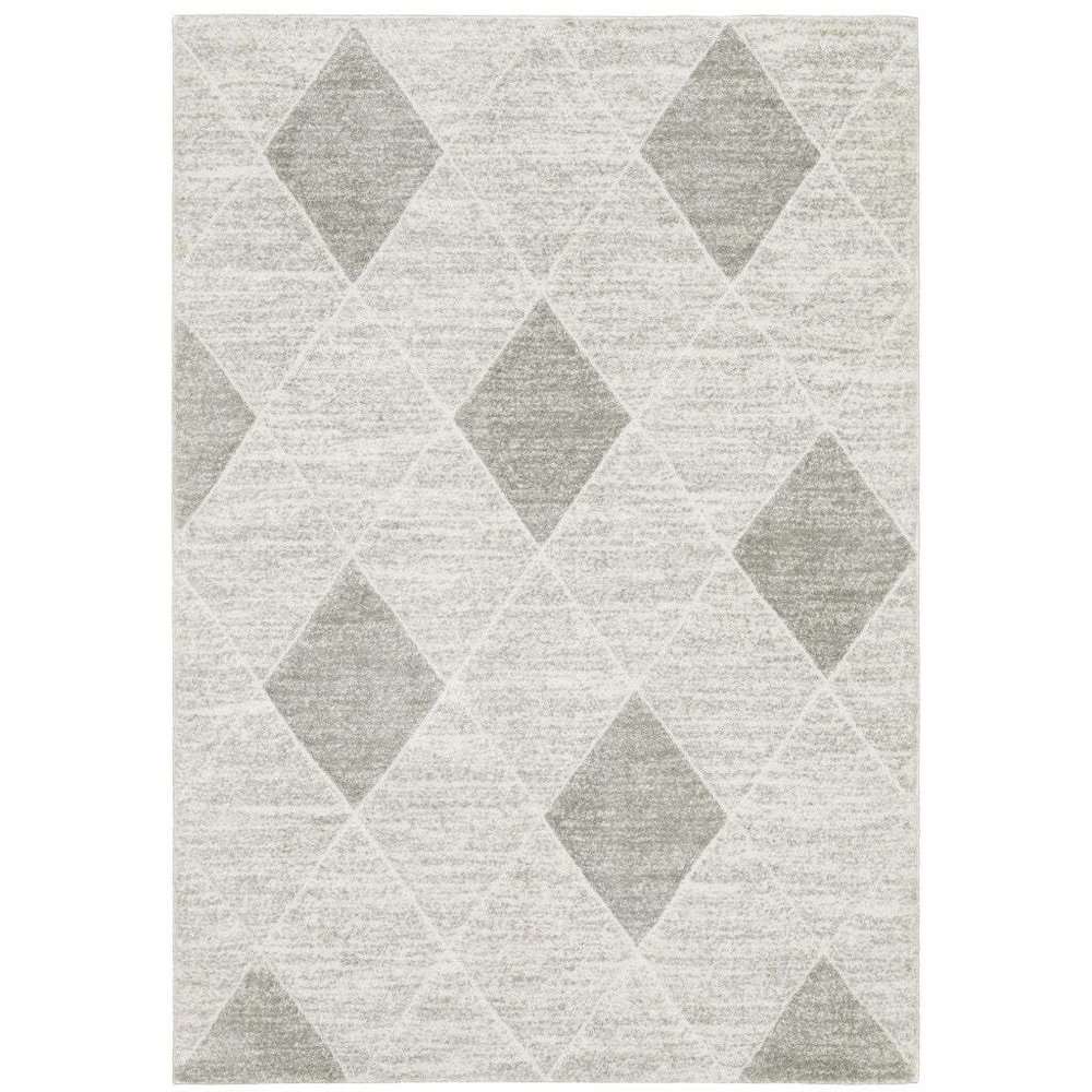 HomeRoots 508495 6 x 9 ft. Gray & Ivory Geometric Power Loom Stain Resistant Rectangle Area Rug