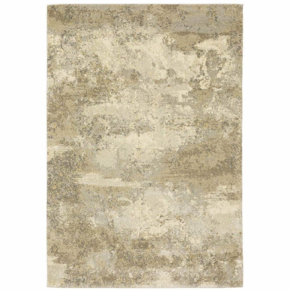 HomeRoots 508300 8 x 11 ft. Beige Gray Tan & Gold Abstract Power Loom Stain Resistant Rectangle Area Rug