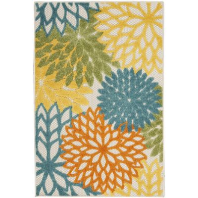 HomeRoots 479772 3 x 4 ft. Floral Non Skid Indoor & Outdoor Rectangle Area Rug Turquoise