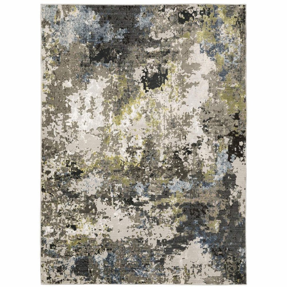 HomeRoots 508601 6 x 9 ft. Gray Green Gold Blue & Beige Abstract Power Loom Stain Resistant Rectangle Area Rug