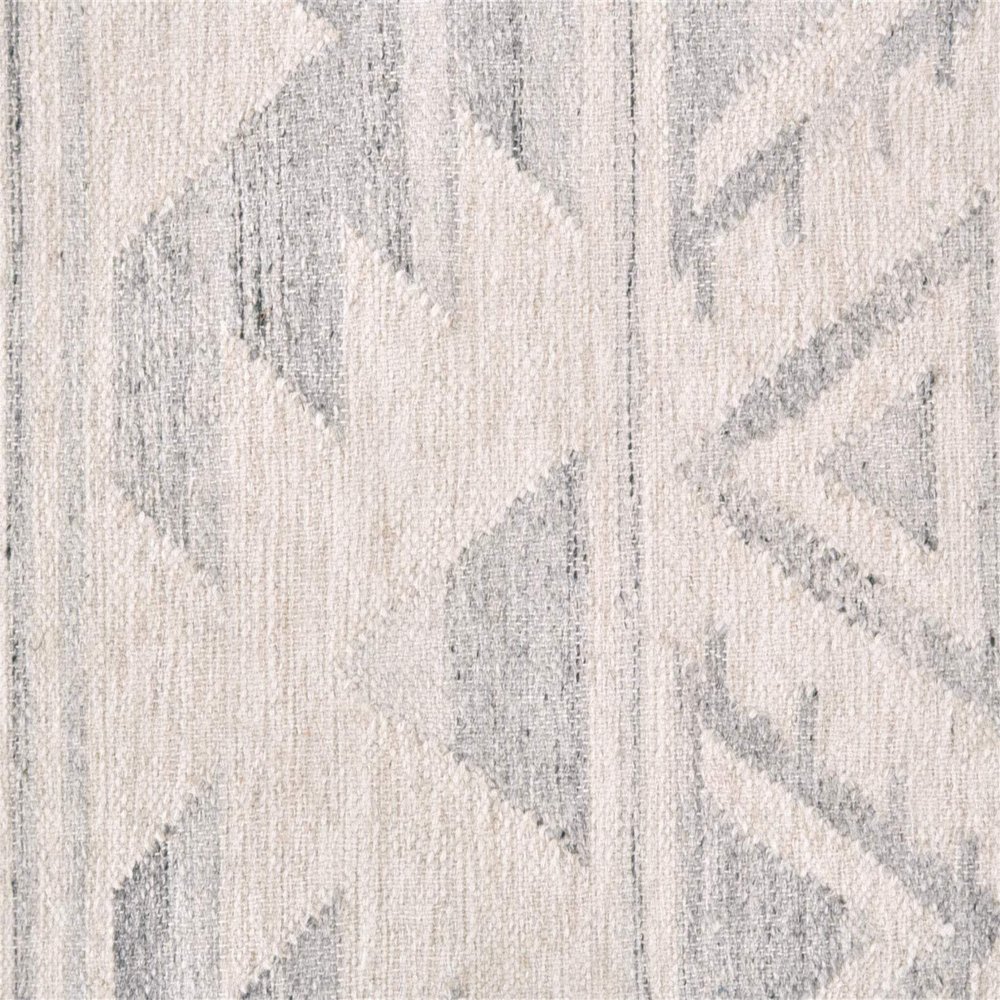 HomeRoots 511987 8 x 10 ft. Ivory Gray & Blue Wool Geometric Dhurrie Flatweave Handmade Rectangle Area Rug with Fringe