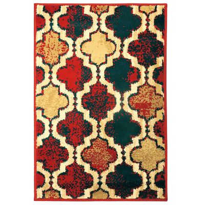 HomeRoots 487217 5 x 8 ft. Red Blue Quatrefoil Power Loom Distressed Stain Resistant Rectangle Area Rug