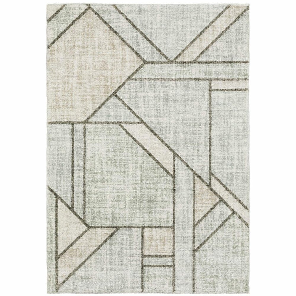 HomeRoots 508490 8 x 11 ft. Gray & Ivory Geometric Power Loom Rectangle Area Rug