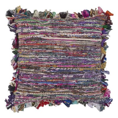HomeRoots 516739 26 x 26 in. Weave Zippered Pillow with Fringe Blue & Red