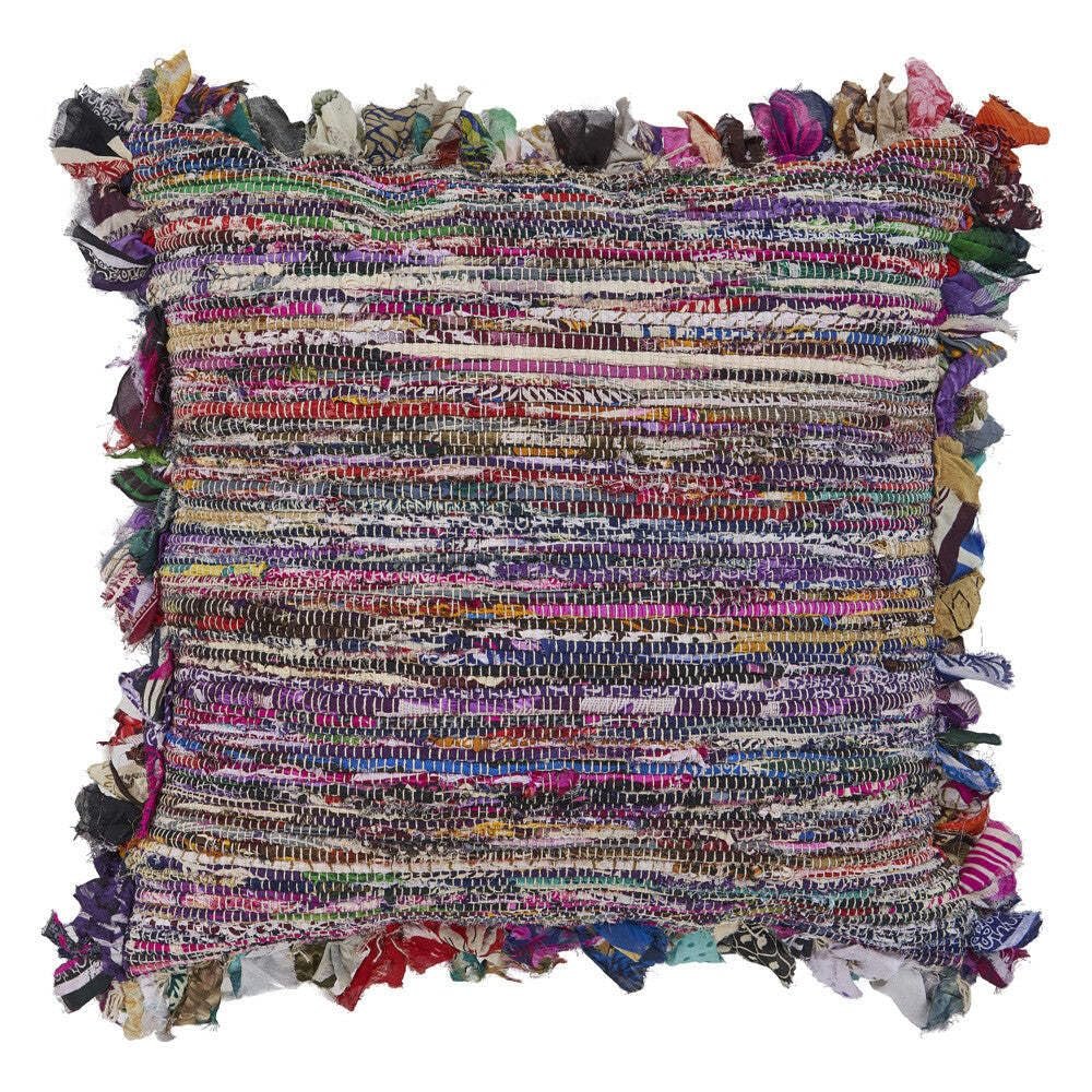HomeRoots 516739 26 x 26 in. Weave Zippered Pillow with Fringe Blue & Red