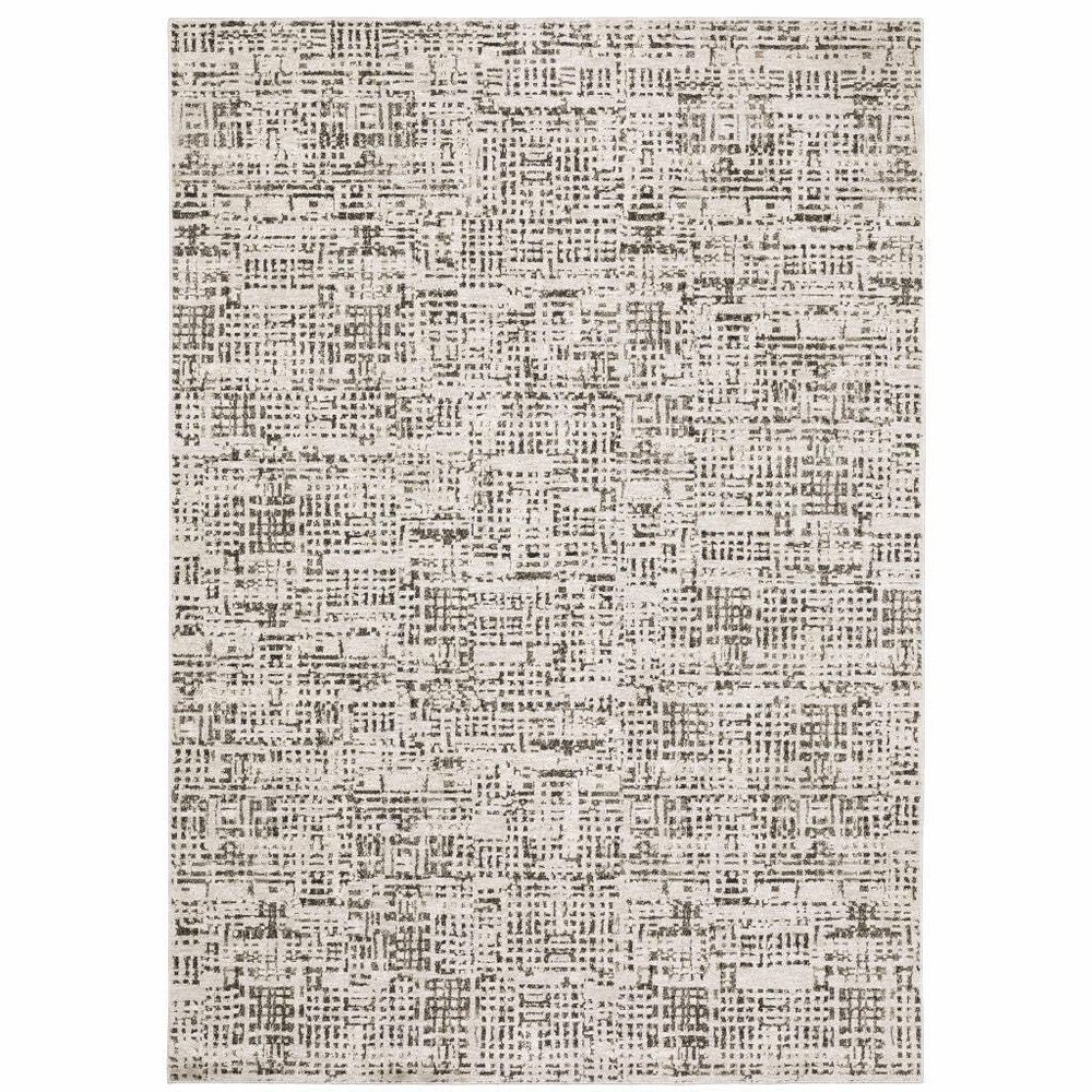 HomeRoots 509544 6 x 9 ft. Ivory Gray Charcoal Brown & Beige Abstract Power Loom Stain Resistant Rectangle Area Rug