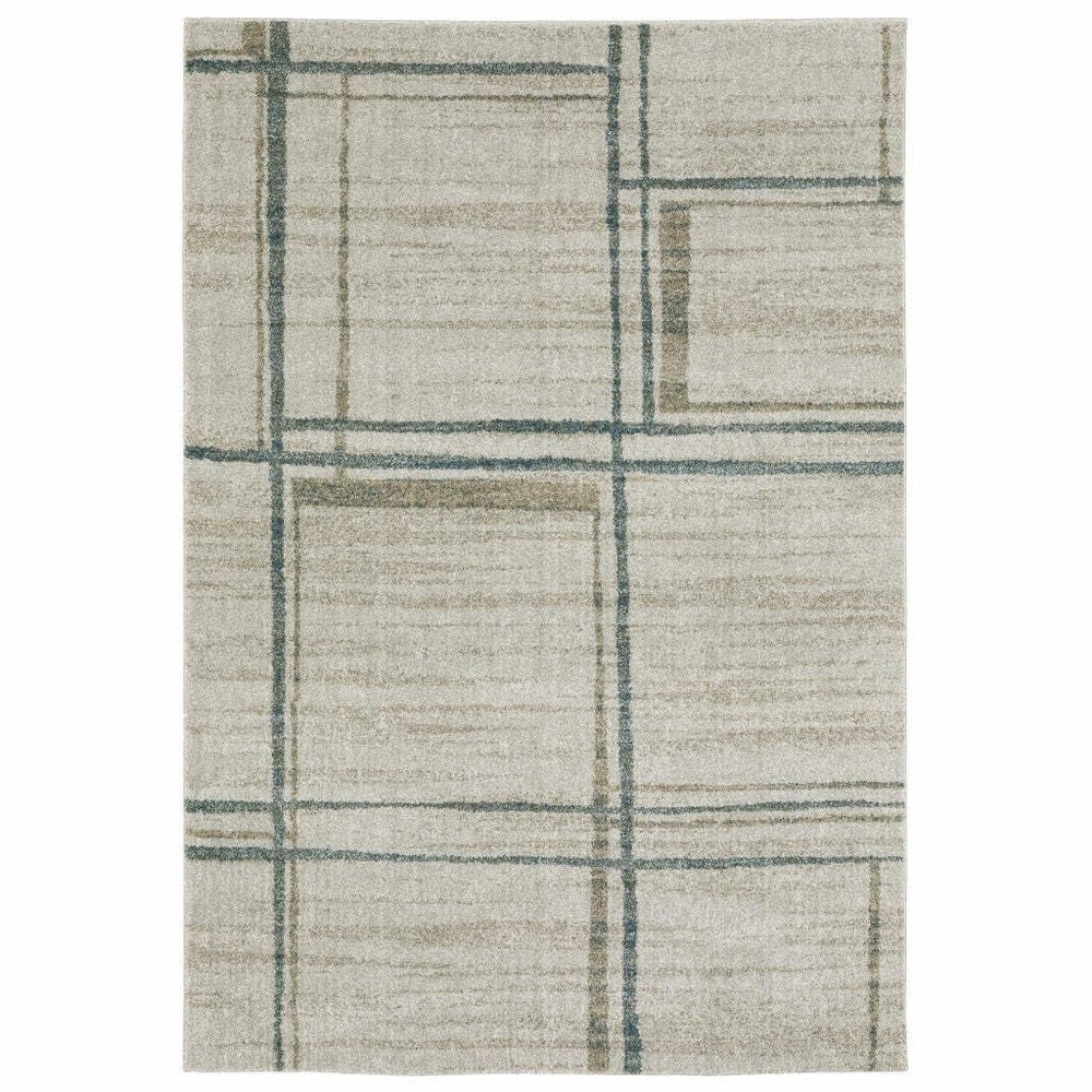 HomeRoots 508148 10 x 13 ft. Gray Teal Beige & Tan Geometric Power Loom Stain Resistant Rectangle Area Rug