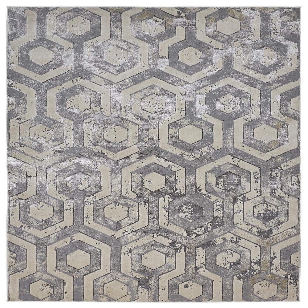 HomeRoots 511484 5 x 8 ft. Gray Taupe & Silver Abstract Stain Resistant Rectangle Area Rug