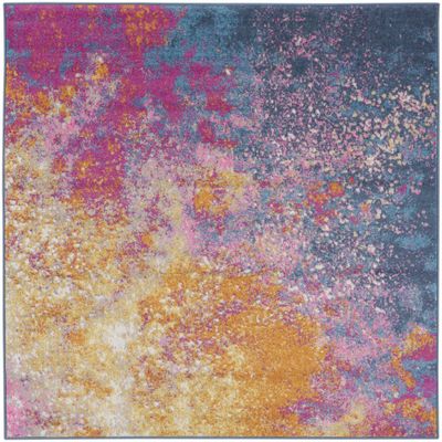 HomeRoots 522467 5 ft. Blue Abstract Power Loom Square Area Rug