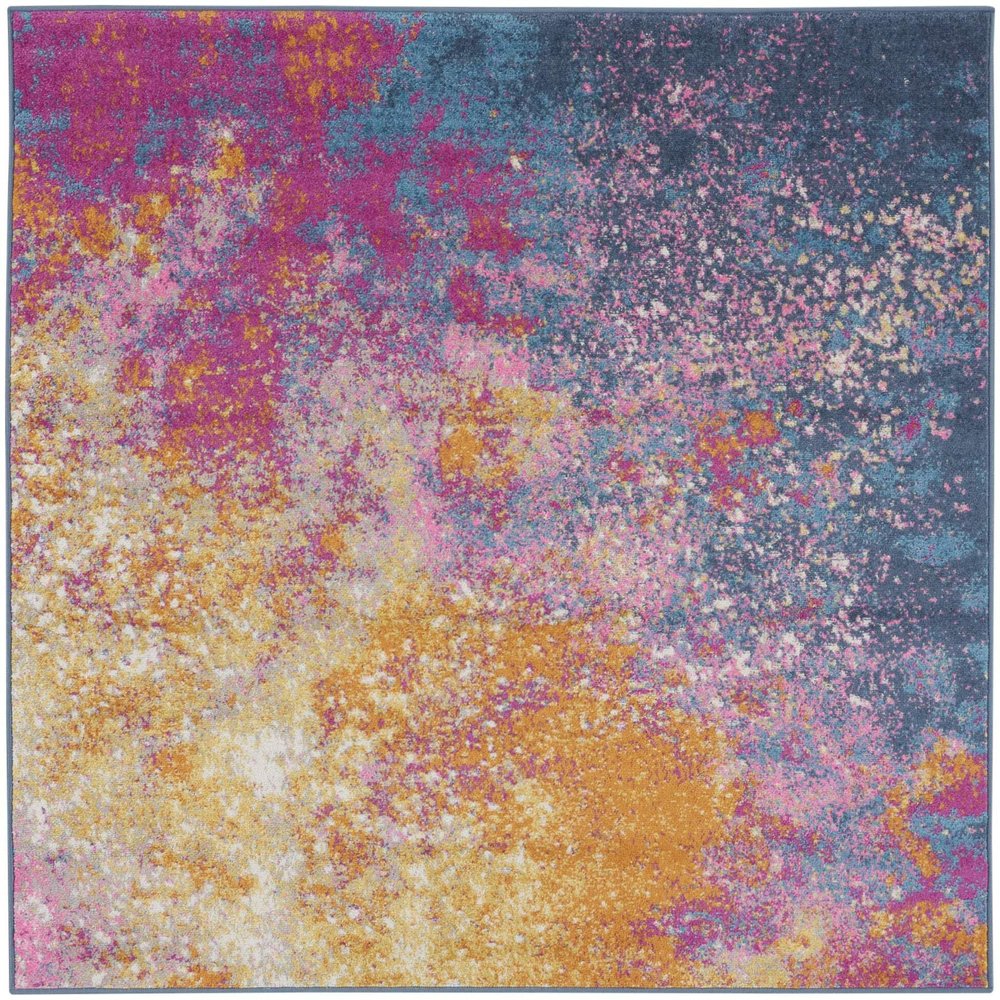 HomeRoots 522467 5 ft. Blue Abstract Power Loom Square Area Rug