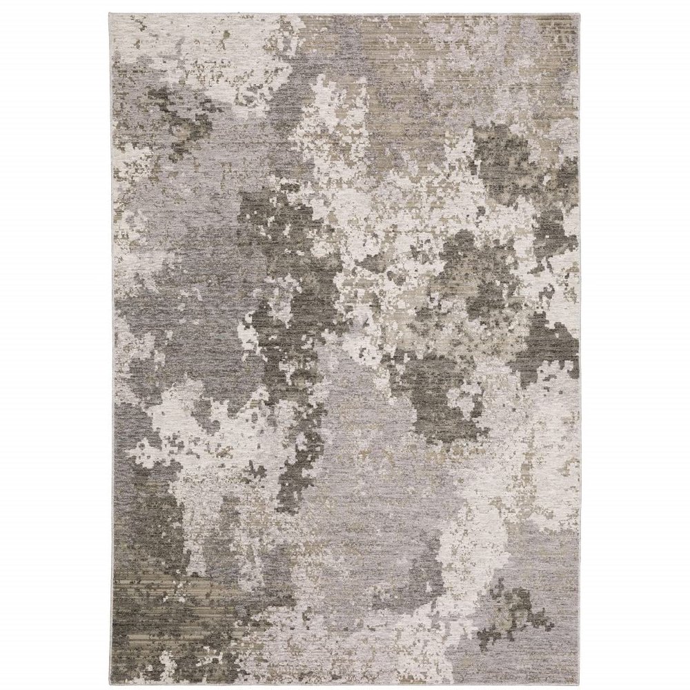 HomeRoots 509603 5 x 8 ft. Gray Ivory Beige Tan Brown & Black Abstract Power Loom Stain Resistant Rectangle Area Rug