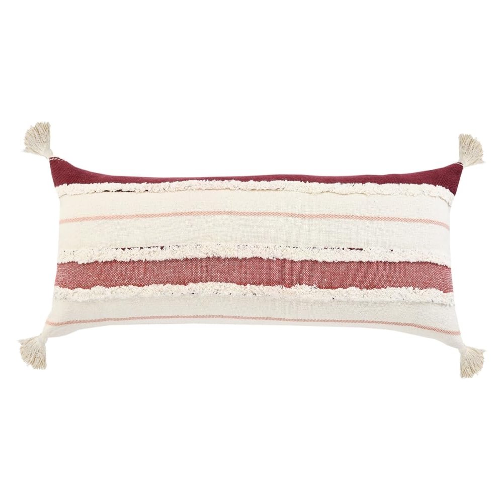 HomeRoots 517369 14 x 14 x 36 in. White Striped Zippered 100 Percent Cotton Throw Pillow - Set of 2
