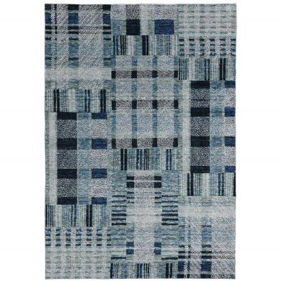 HomeRoots 510185 5 x 7 ft. Blue Geometric Power Loom Stain Resistant Rectangle Area Rug